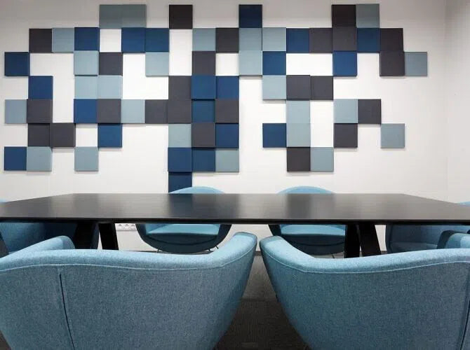 PIXEL L Soft Acoustic Wall Panels in conference room interior Decormania UK